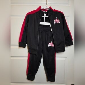 Jordan N!ke Air Kids Black and Red 2pc Tracksuit Set